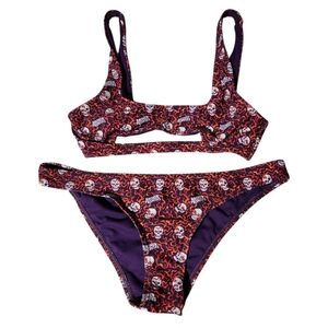 Broken Promises Bikini Womens 2 Pc, Purple W/Flames & Skulls No Size Tag